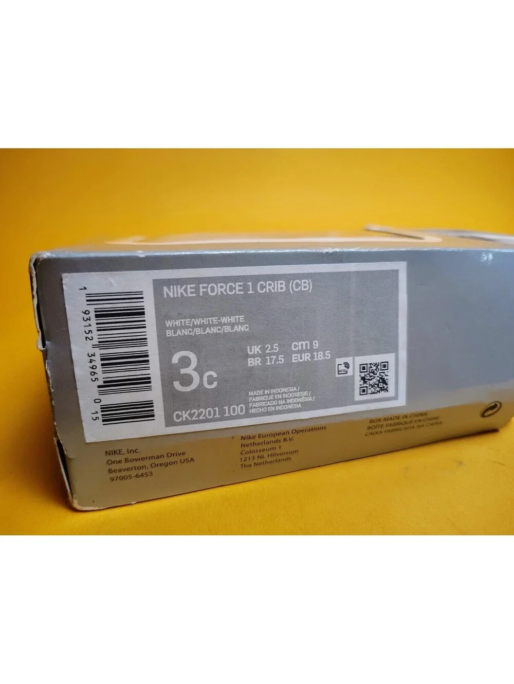 Nike Force 1 Crib White Baby Booties Shoes Size 3c CK2201-100 Air AF1 Boxed